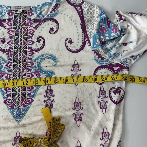 Jess Jane Tunic Top Womens XL Asymmetric Hem Paisley Boho Made in USA Smooth - Picture 9 of 12
